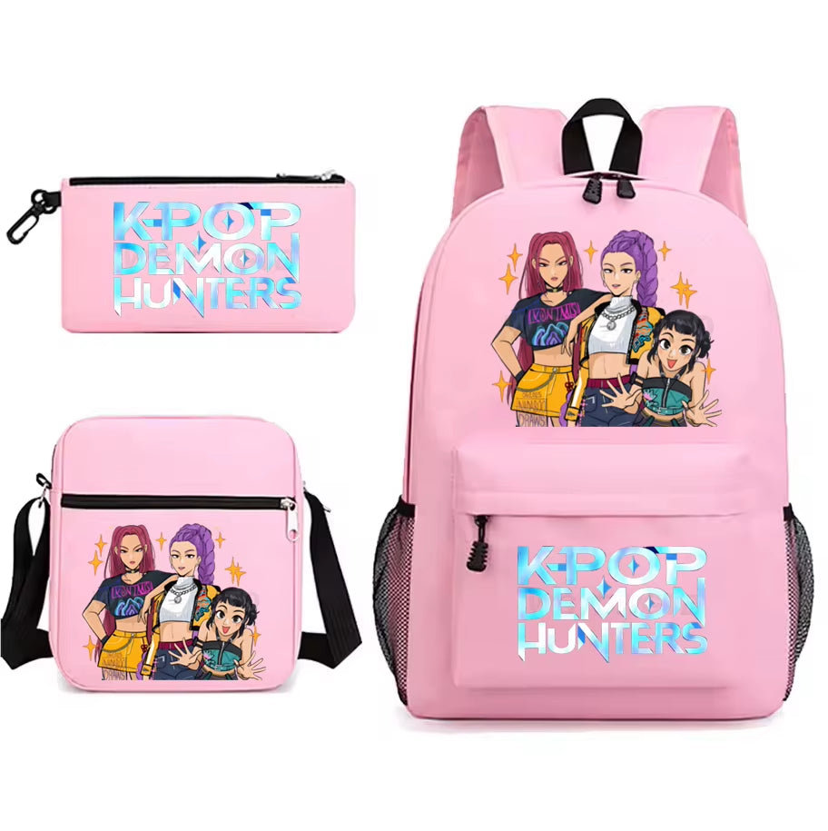Kpop Demon Hunters Backpack Students Schoolbag 3Pcs Set Fashion Children'S Backpack Girls Cute Cartoon Bookbag to School Bags