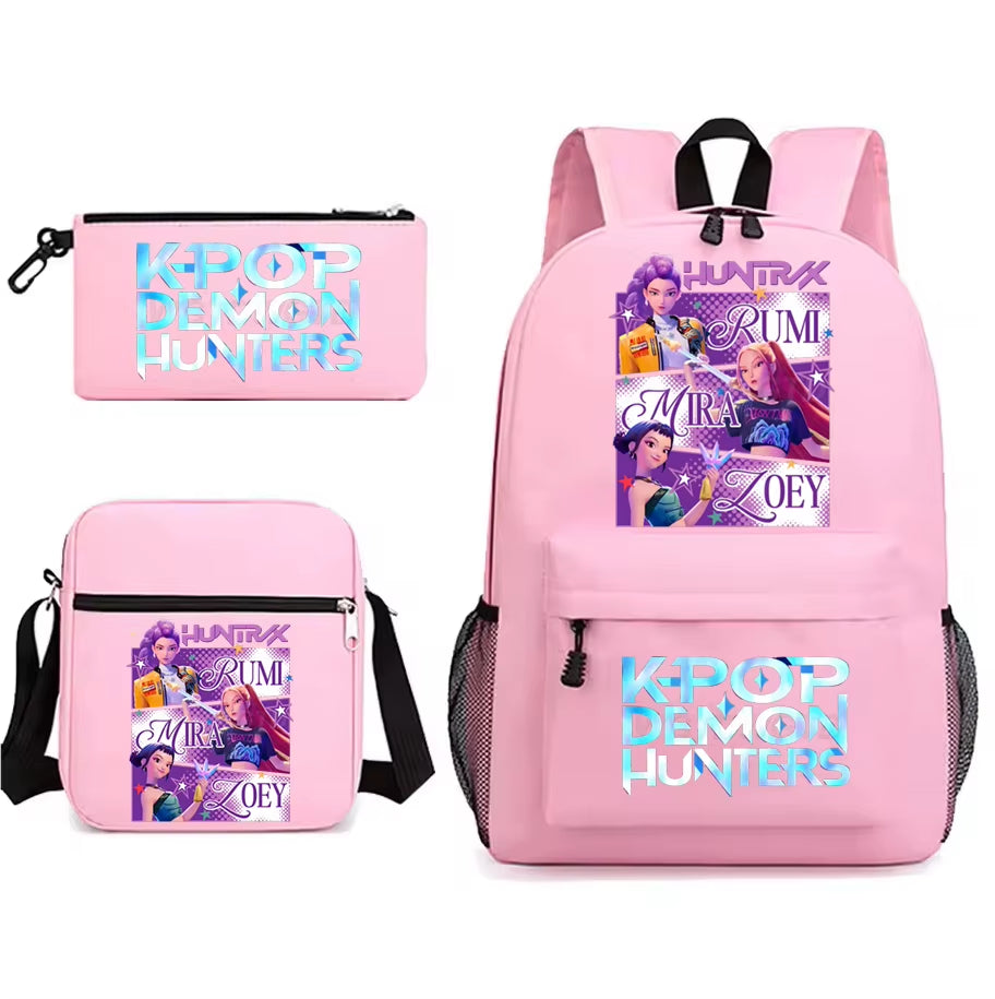 Kpop Demon Hunters Backpack Students Schoolbag 3Pcs Set Fashion Children'S Backpack Girls Cute Cartoon Bookbag to School Bags
