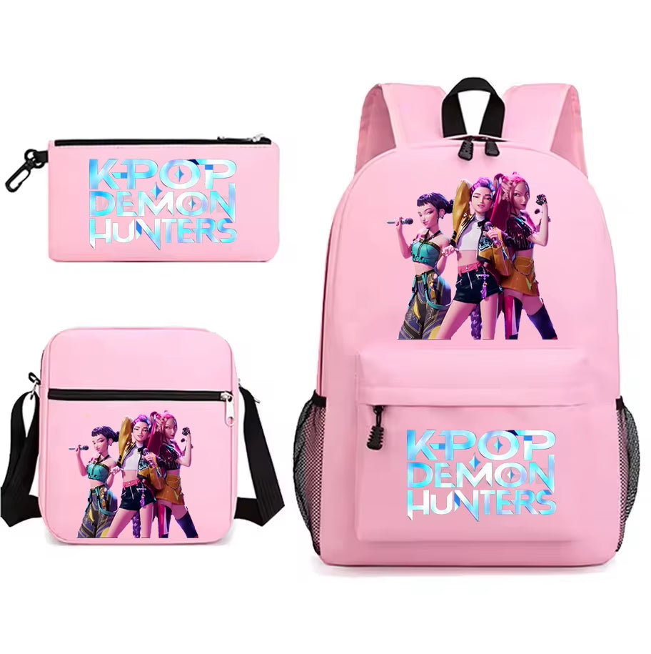 Kpop Demon Hunters Backpack Students Schoolbag 3Pcs Set Fashion Children'S Backpack Girls Cute Cartoon Bookbag to School Bags