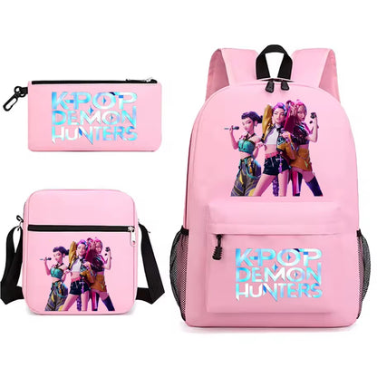 Kpop Demon Hunters Backpack Students Schoolbag 3Pcs Set Fashion Children'S Backpack Girls Cute Cartoon Bookbag to School Bags