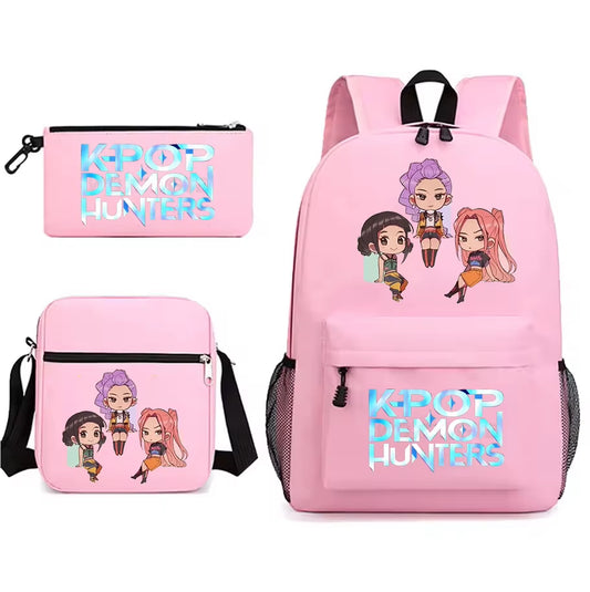 Kpop Demon Hunters Backpack Students Schoolbag 3Pcs Set Fashion Children'S Backpack Girls Cute Cartoon Bookbag to School Bags