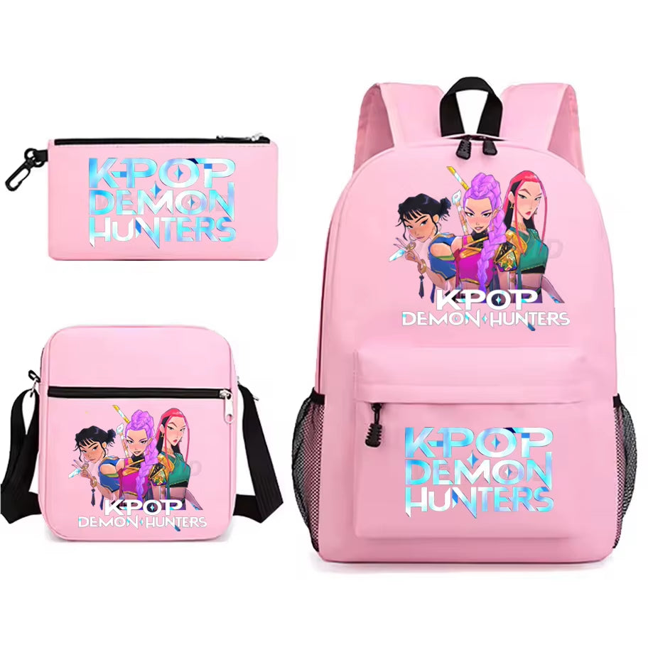 Kpop Demon Hunters Backpack Students Schoolbag 3Pcs Set Fashion Children'S Backpack Girls Cute Cartoon Bookbag to School Bags