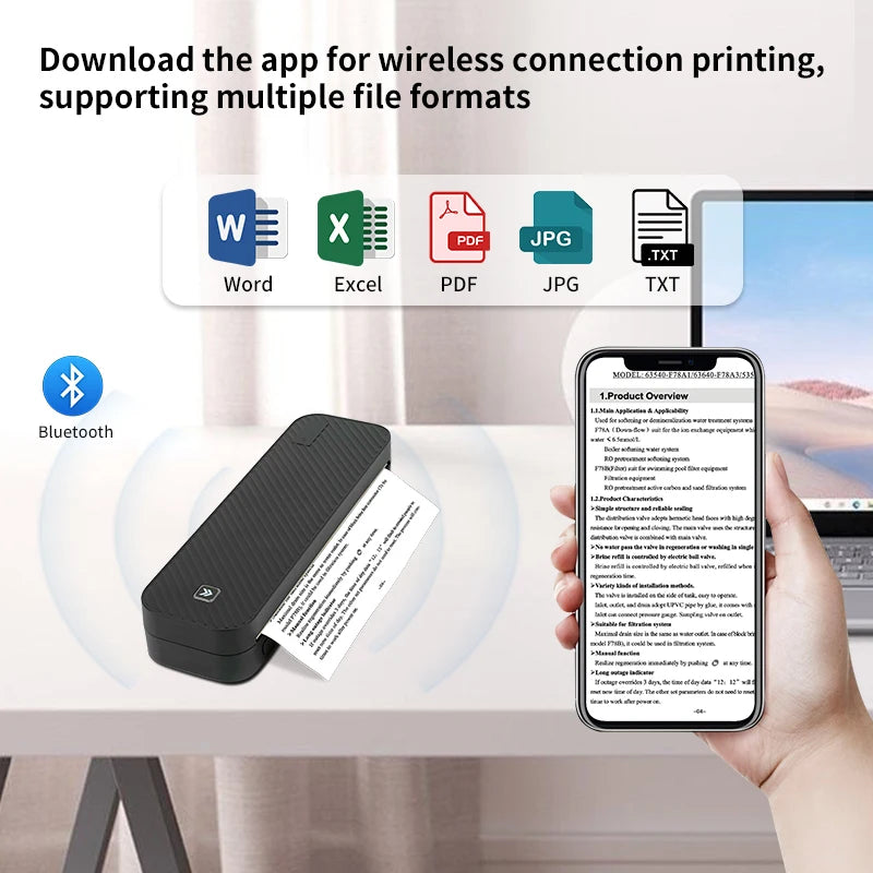 Inkless Portable A4 Thermal Printer Bluetooth PDF Excel Word Document Printing Machine Paper Roll for Office Work Home School