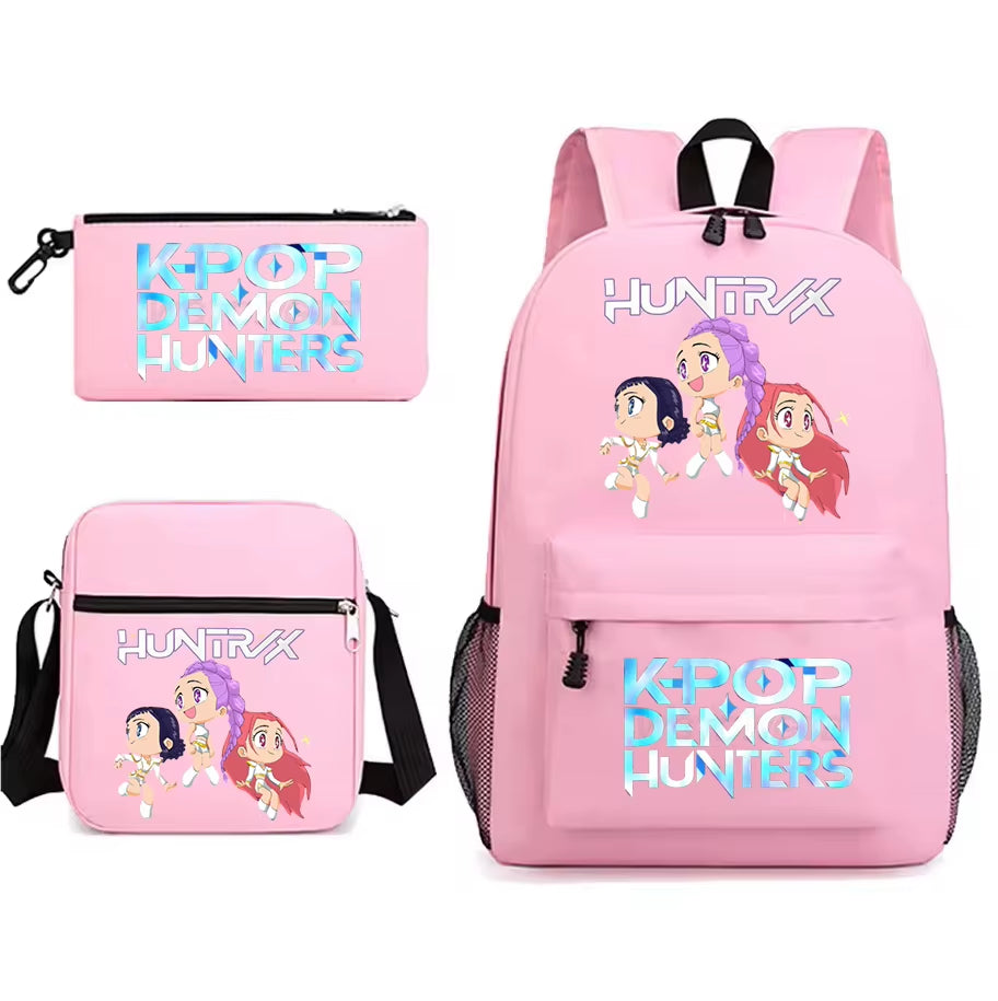 Kpop Demon Hunters Backpack Students Schoolbag 3Pcs Set Fashion Children'S Backpack Girls Cute Cartoon Bookbag to School Bags