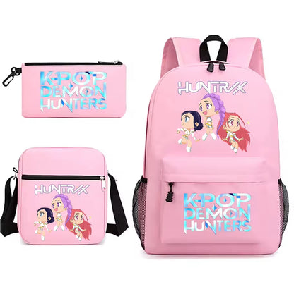 Kpop Demon Hunters Backpack Students Schoolbag 3Pcs Set Fashion Children'S Backpack Girls Cute Cartoon Bookbag to School Bags