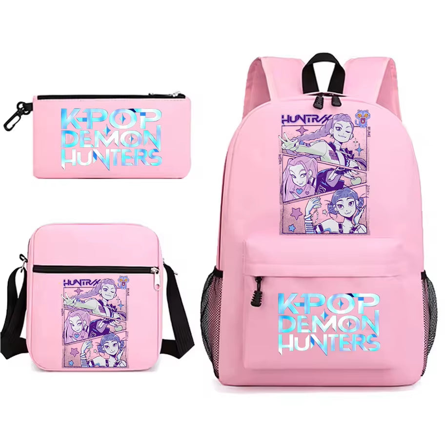 Kpop Demon Hunters Backpack Students Schoolbag 3Pcs Set Fashion Children'S Backpack Girls Cute Cartoon Bookbag to School Bags