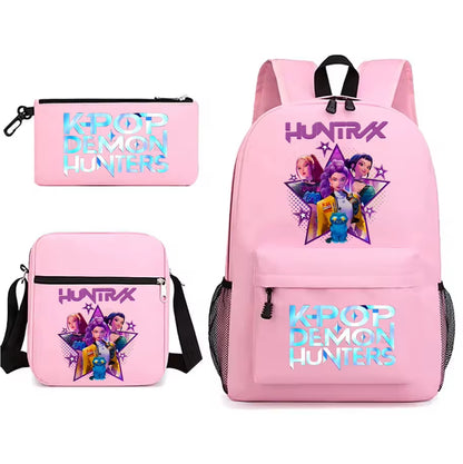 Kpop Demon Hunters Backpack Students Schoolbag 3Pcs Set Fashion Children'S Backpack Girls Cute Cartoon Bookbag to School Bags