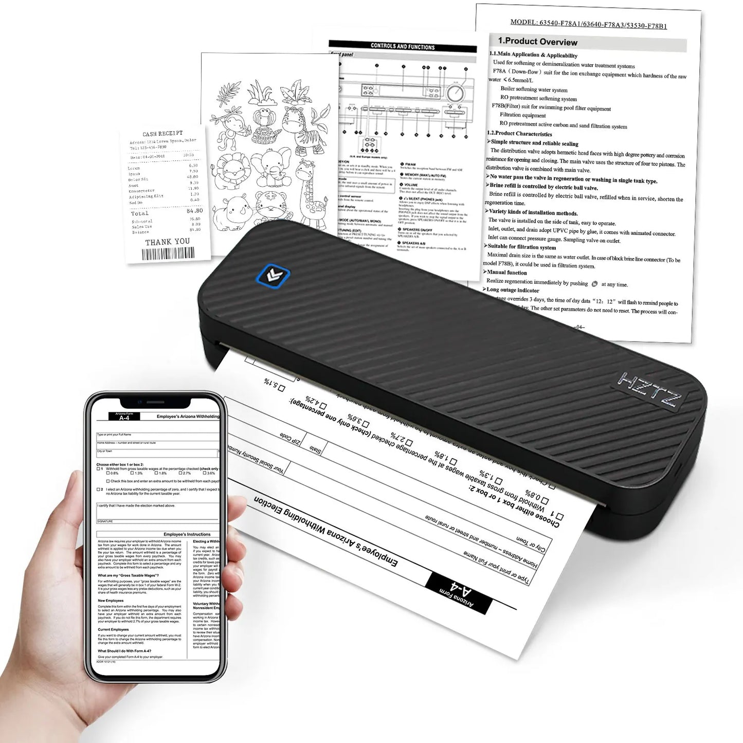 Inkless Portable A4 Thermal Printer Bluetooth PDF Excel Word Document Printing Machine Paper Roll for Office Work Home School