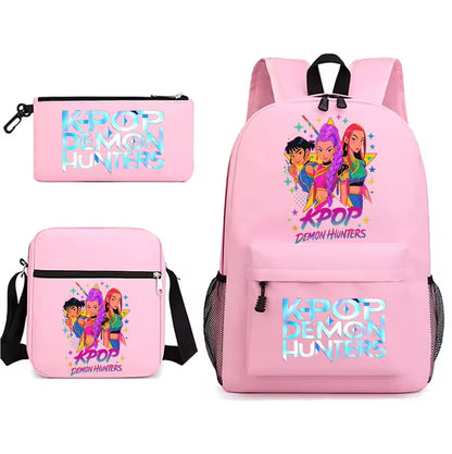 Kpop Demon Hunters Backpack Students Schoolbag 3Pcs Set Fashion Children'S Backpack Girls Cute Cartoon Bookbag to School Bags
