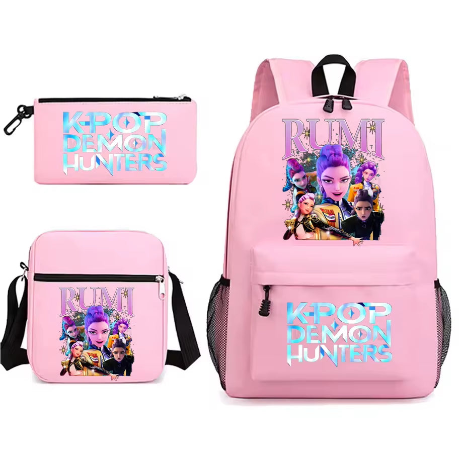 Kpop Demon Hunters Backpack Students Schoolbag 3Pcs Set Fashion Children'S Backpack Girls Cute Cartoon Bookbag to School Bags