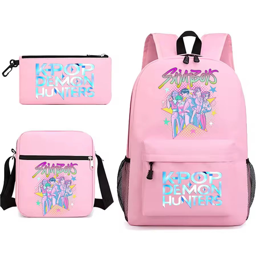 Kpop Demon Hunters Backpack Students Schoolbag 3Pcs Set Fashion Children'S Backpack Girls Cute Cartoon Bookbag to School Bags