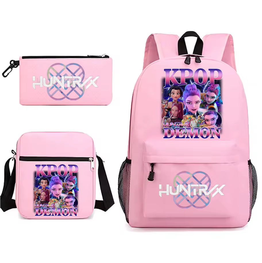 Kpop Demon Hunters Backpack Students Schoolbag 3Pcs Set Fashion Children'S Backpack Girls Cute Cartoon Bookbag to School Bags