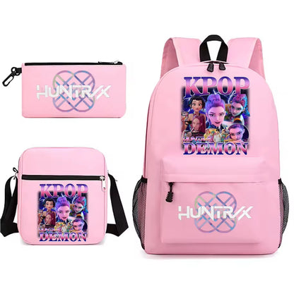 Kpop Demon Hunters Backpack Students Schoolbag 3Pcs Set Fashion Children'S Backpack Girls Cute Cartoon Bookbag to School Bags