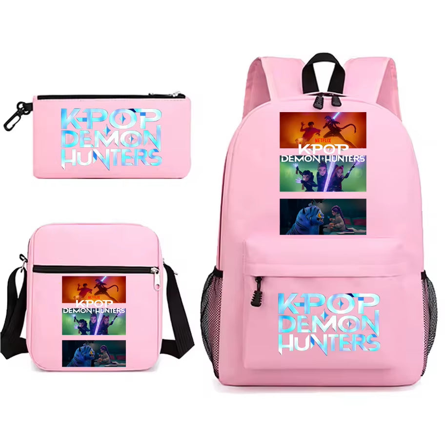 Kpop Demon Hunters Backpack Students Schoolbag 3Pcs Set Fashion Children'S Backpack Girls Cute Cartoon Bookbag to School Bags